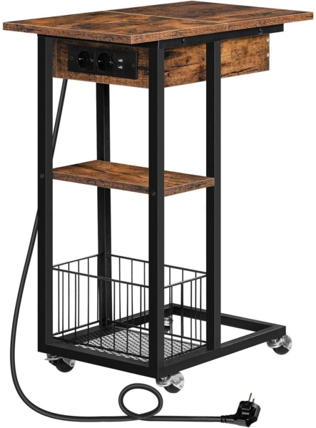 Beistelltisch Ladestation C-Form Sofatisch Räder Ablagefläche Wohnzimmer