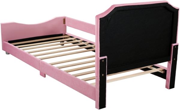 Kinder Polsterbett mit Bogendesign, Flanellbezug, dekorativen Nieten, weichem Rahmen, vielseitig nutzbar als Schlafsofa Bild 8