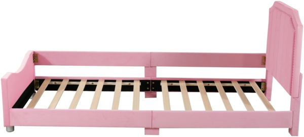 Kinder Polsterbett mit Bogendesign, Flanellbezug, dekorativen Nieten, weichem Rahmen, vielseitig nutzbar als Schlafsofa Bild 7