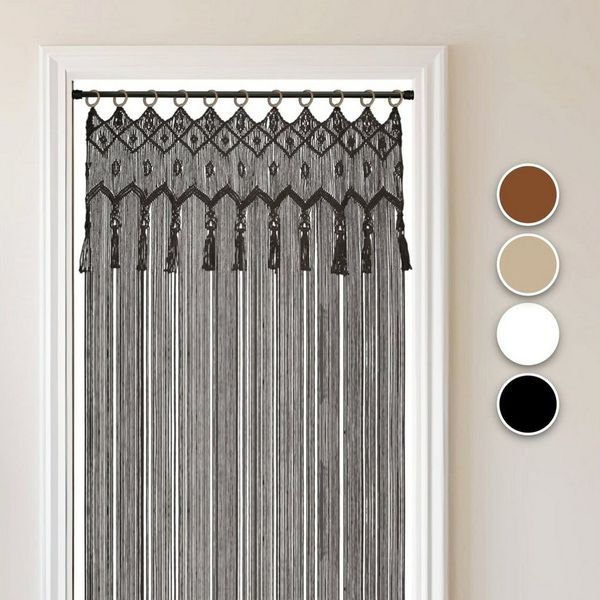 Cozyor Vorhang Makramee 132 x 200 cm mit Vorhangstange 70-120 cm, Boho Gardine (1 St), Ösen, Baumwolle, Raumteiler schwarz Eclipse, Boho Wandteppich, Türvorhang handgemacht
