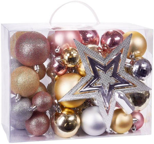 BRUBAKER Weihnachtsbaumkugel 50-teiliges Weihnachtskugel-Set mit Baumspitze, Christbaumschmuck aus Kunststoff, Weihnachtsdekoration edel und robust