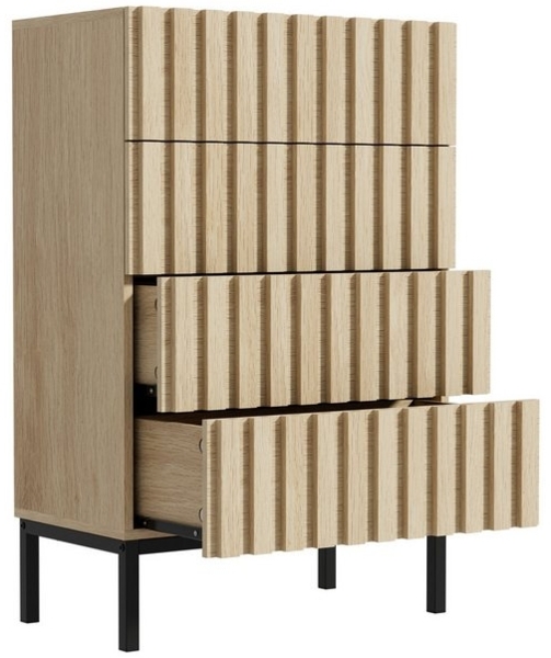 UEV Kommode mit 4 Schublanden, Sideboard, Schubladenschrank, Schmal kommode (Aufbewahrungskommode, Mehrzweckschrank aus Holz), 60 x 34,5 x 92cm, Schrank für Wohnzimmer,Schlafzimmer,Flur(Natur) Bild 4