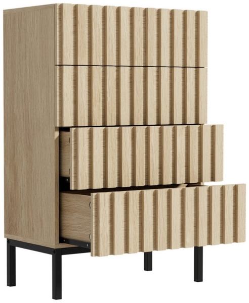 UEV Kommode mit 4 Schublanden, Sideboard, Schubladenschrank, Schmal kommode (Aufbewahrungskommode, Mehrzweckschrank aus Holz), 60 x 34,5 x 92cm, Schrank für Wohnzimmer,Schlafzimmer,Flur(Natur) Bild 5