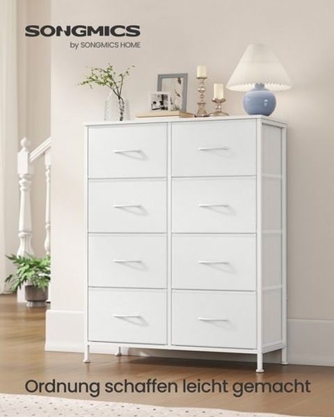 SONGMICS Kommode, Schrank, 8 Stoffschubladen, für Schlafzimmer, Flur, Wohnzimmer, weiß