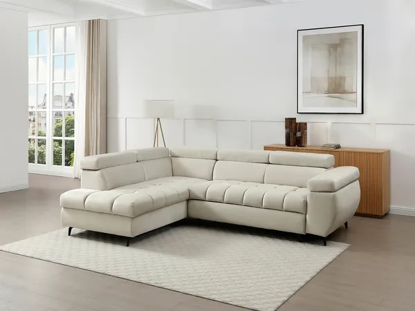 Vente-unique - NIACATO Sofa Samt Beige - B 204 cm x H 80 cm x L 274 cm