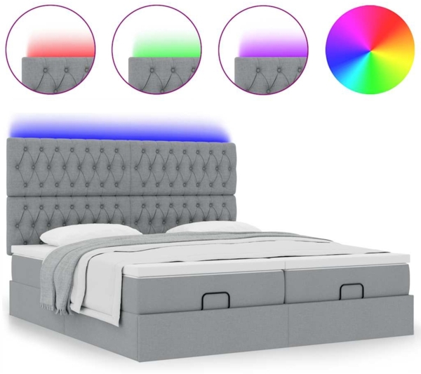vidaXL Ottoman-Bett mit Matratzen & LEDs Hellgrau 180x200 cm Stoff 3314562 Bild 4