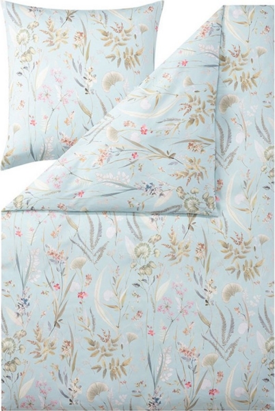Estella Mako-Satin Bettwäsche 135x200 Rieke azur Gräser Wiesenblumen 7530-640