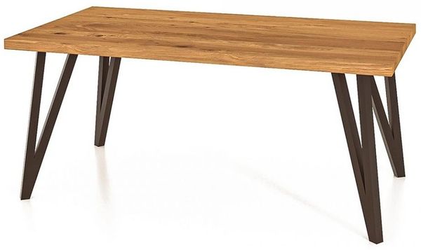 Couchtisch Rolo aus Wildeiche massiv 60x110x48 cm mit schwarzen Metallbeinen