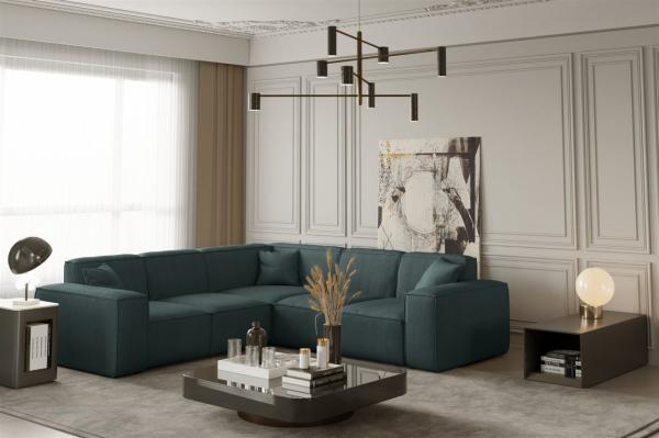 Ecksofa Designersofa CELES in Stoff Scala Petrol Seite Universal