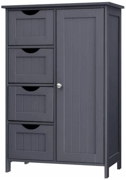 Vasagle Badezimmerschrank mit 4 Schubladen und verstellbarer Ablage, MDF grau, 82 x 30 x 55 cm