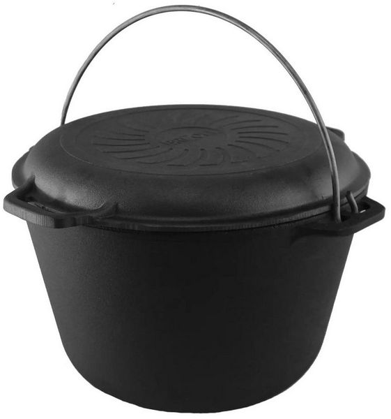 4BIG. fun Grilltopf 8L Kazan Schwenktopf Gusseisen Deckel-Bratpfanne, Gusseisen