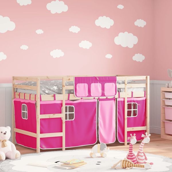 vidaXL Kinderhochbett mit Vorhängen Rosa 80x200 cm Massivholz Kiefer 3206957