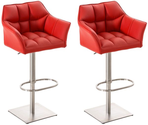 CLP 2er Set Barhocker Damaso Kunstleder drehbar und höhenverstellbar,rot edelstahl