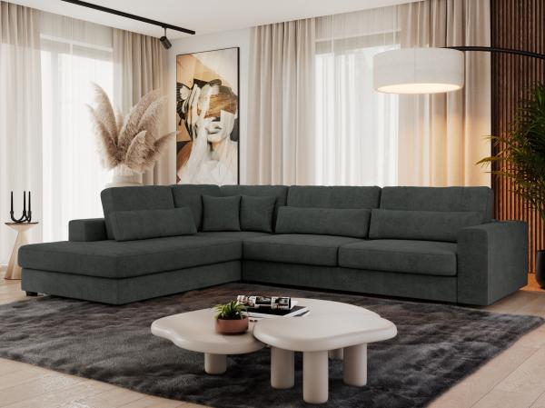 Freistehendes Ecksofa mit lose Kissen, L-form - SAVONA - links - Dunkelgrau Stoff