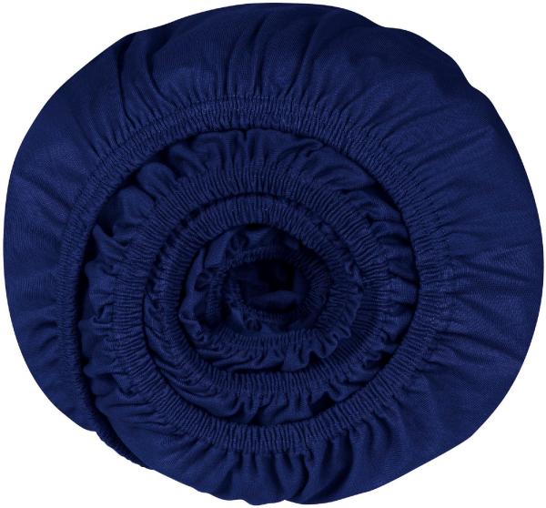 Schiesser 'Flexi' Spannbettlaken, Gummizug: rundum, für hohe Matratzen und Boxspringbetten geeignet, Made in Green, 95% Baumwolle und 5% Elastahan, Jersey-Elasthan, Marineblau, 180x200 cm