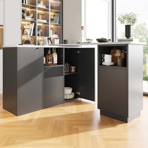 Bartisch mit 360° Drehfunktion & Stauraum, 210 x 30 x 100,9 cm, Schwarz