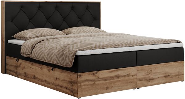 Boxspringbett, Schlafzimmerbett, Bettkasten - VENETO - 140 x 200 cm - Schwarz Kunstleder - H3 Bild 4