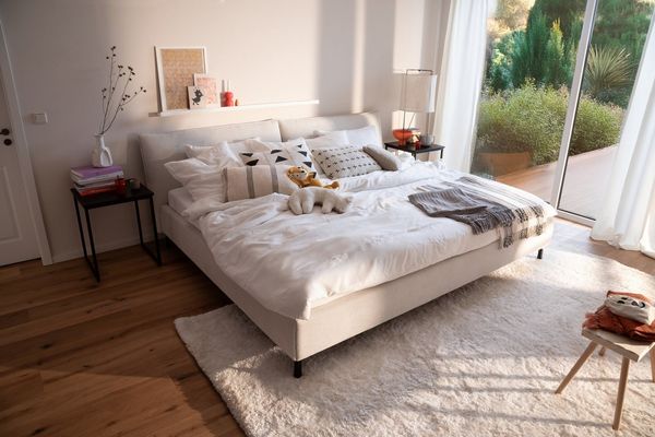 Home affaire Polsterbett Fionara, Familienbett, extrabreite Liegefläche 240cm, in 2 Längen, inkl. 7-fache Einlegetiefenverstellung & saugroboterfreundliche Höhe