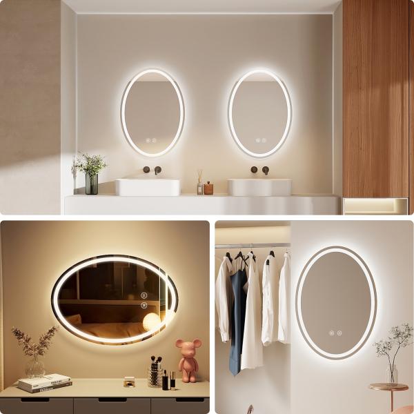 EMKE Badspiegel Mit Beleuchtung Elliptisch Wandspiegel Touch Beschlagfrei 3 Lichtfarbe Dimmbar Oval Badezimmerspiegel 50×70cm Bild 5