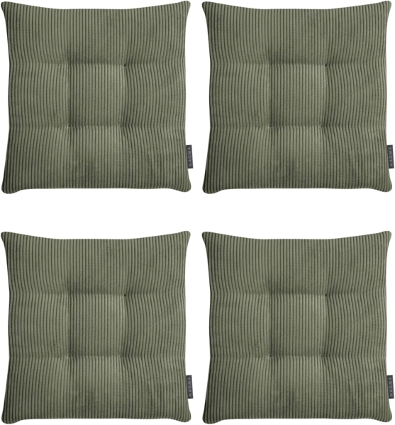 MAGMA Stuhlkissen Sitzkissen INGA - ca. 35 x 35 x 5 cm Cordstoff 4er Set dunkelgrün