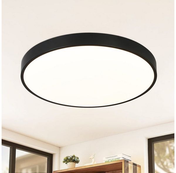 ZMH LED Deckenleuchte Wohnzimmer Ø28CM Modern Deckenlampe 17W Rund Neutralweiß Flur, Augenschutz, Einfache Installtion, LED fest integriert, 4000K, Schwarz 1360LM Küchenlampe Schlafzimmer