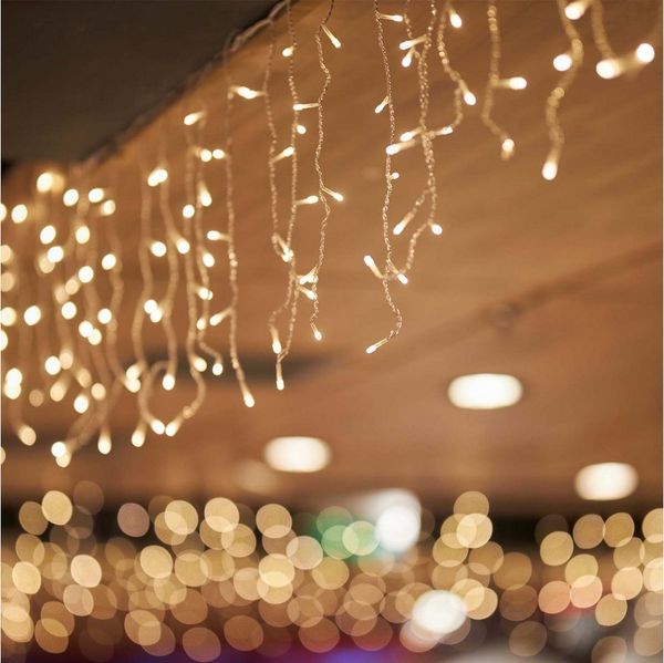 Salcar LED-Lichtervorhang LED Lichterkette Eisregen Lichtervorhang Weihnachtsdeko Aussen 8 Modi, mit Fernbedienung und Timer, Memory-Funktion 5m Warmeweiß