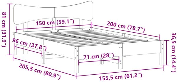 vidaXL Massivholzbett ohne Matratze Weiß 150x200 cm Kiefernholz 3328230 Bild 11
