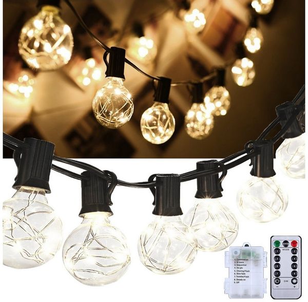 Jibenhome LED-Lichterkette 8 Modi G40 LED-Lichterkette Glühbirnen LED Lichtvorhang, Timer für Hinterhof, Veranda Balkon Party Deko