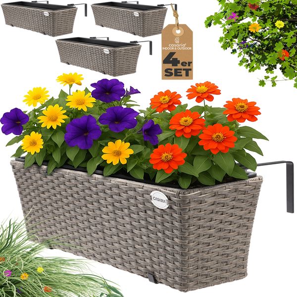 4er Set Balkonkasten Polyrattan Creme