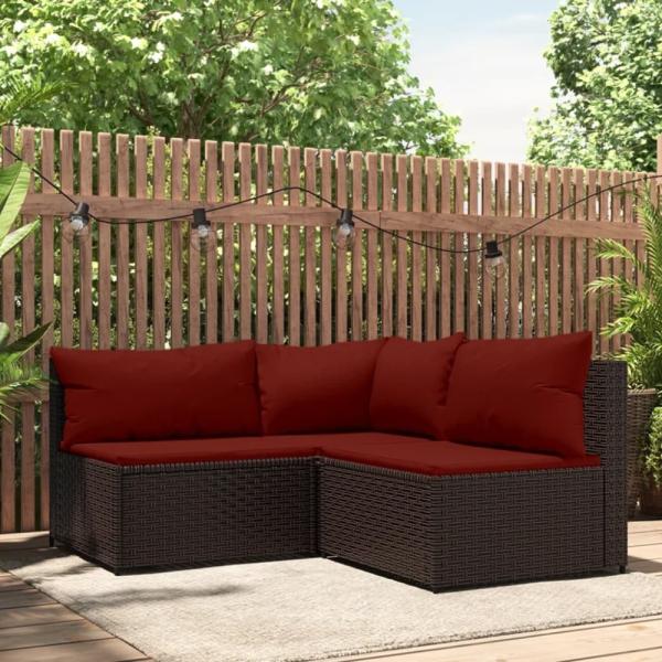 vidaXL 3-tlg. Garten-Lounge-Set mit Kissen Braun Poly Rattan 319812