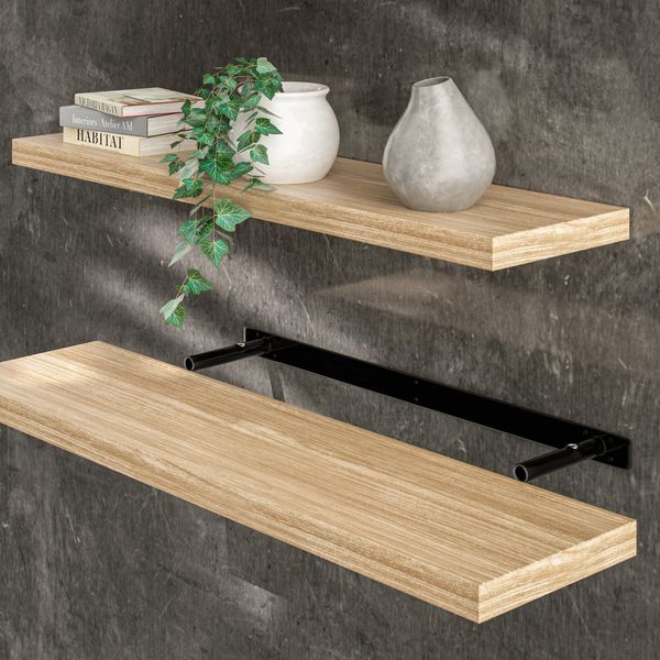 Casaria Wandregal mit Halterung, MDF, Eiche / Natur, 90 x 23 x 3,8cm