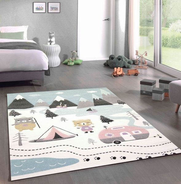 Carpetia Kinderteppich Spielteppich Kinderzimmer Teppich Camping Zelt Bären creme pink grau, rechteckig, Höhe: 13 mm