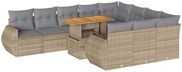 vidaXL 11-tlg. Garten-Sofagarnitur mit Kissen Beige Poly Rattan 3327314