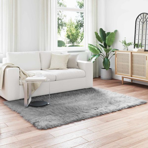 vidaXL Teppich aus Kunstschaffell TAFALLA Grau 140 x 200 cm Polyester 42021527
