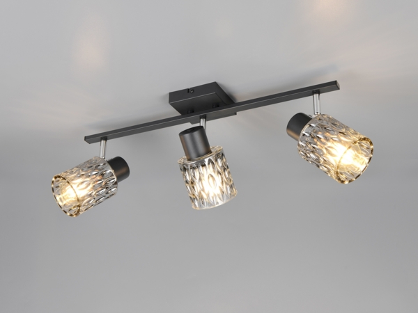 Deckenstrahler JACK 3-flammig mit Rauchglas Lampenschirmen, Breite 55cm