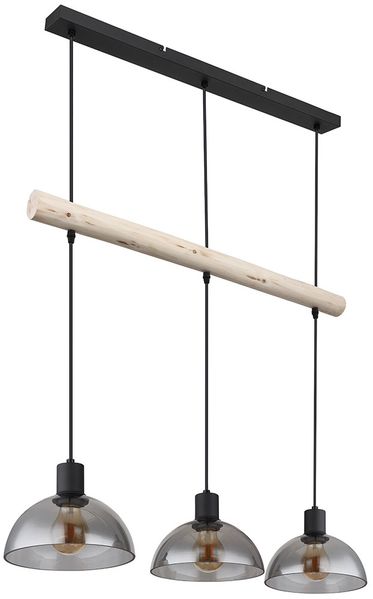 Hängeleuchte, Schwarz, Glas rauchfarben, 3-Flammig, L 80 cm