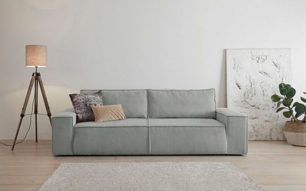 Home affaire 3-Sitzer SHERWOOD Schlafsofa (257cm) Cord, Samtvelours, Vintage-Lederoptik, Schlaffunktion mit Bettkasten (ca. 136/200cm)