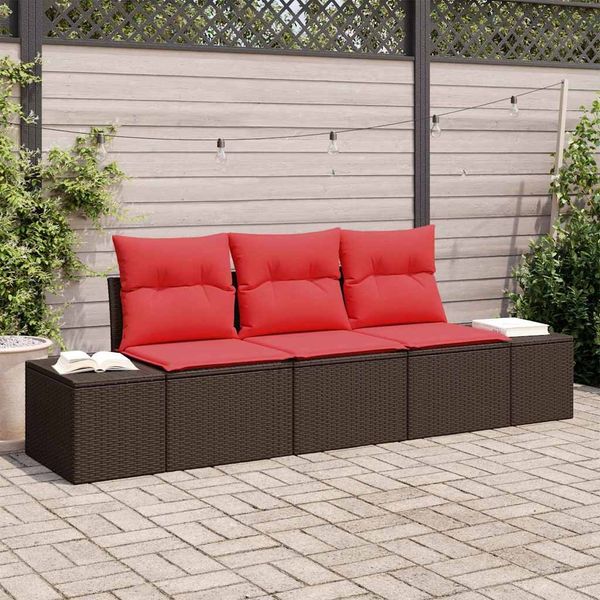 vidaXL Sofa Set mit Kissen 3 pcs Braun Poly-Rattan 3346924