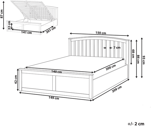 Bett mit Stauraum Kiefernholz CLARBEC 140 x 200 cm Weiß Bild 2