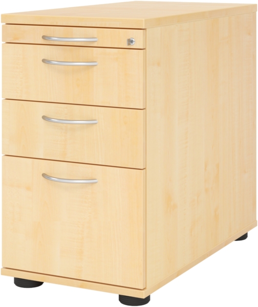 bümö Schreibtisch Schrank Büro mit Hängeregister für Hängeordner, Schubladenschrank Holz in Ahorn, Container mit Schubladen & Hängeregistratur - Schreibtisch Kommode mit Bogengriffe, SC40-3-3-BM
