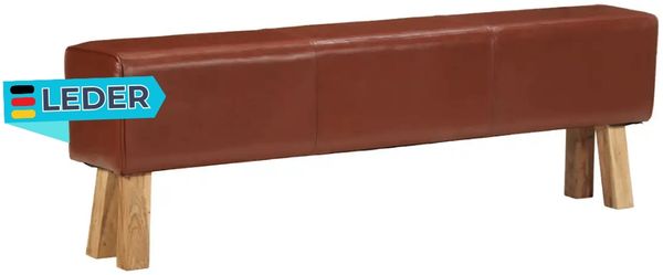 Sitzbank PFERO Turnbock-Design 160cm Braun Echtleder Massivholz Akazie | Polsterbank Bettbank Schlafzimmerbank