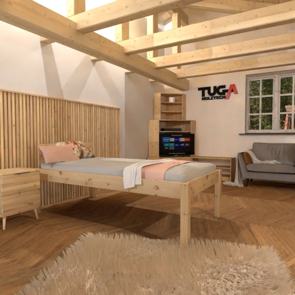 Pfostenbett "metallarm" Zirbe Holzbett "Daybett" 140 x 220cm 58cm Doppelbett Bild 2