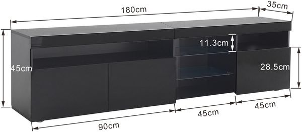 Merax Schwarz moderner TV-Schrank, helles Panel, variable LED-Beleuchtung, Wohn- und Esszimmer 180cm Bild 4