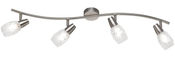 LED Deckenstrahler 4-flammig dimmbar, Silber mit Dekorglas, Breite 79cm