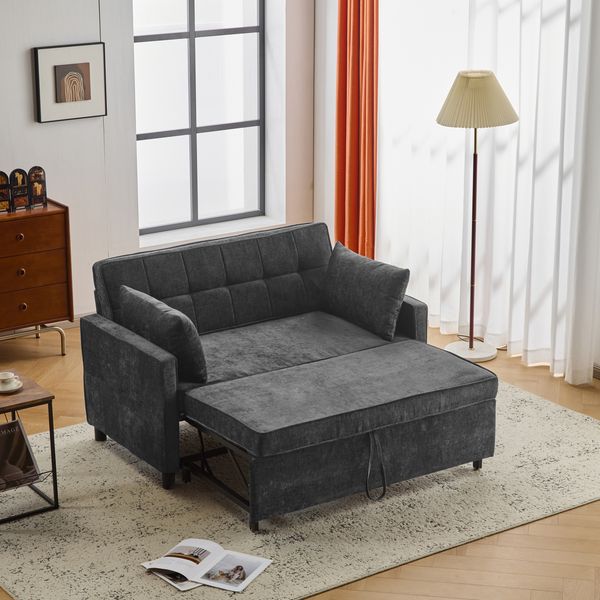 Merax Doppelschlafsofa, Zweisitziges Sofa, verstellbare Rückenlehne, Chenille-Stoff, hochdichter Schaumstoff, Wohnzimmersofa, Sofa mit Bettfunktion, Grau