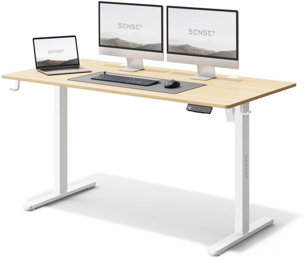 SENSE7 NOJO elektrisch höhenverstellbarer Schreibtisch 140x70 PC & Gaming Tisch mit Speicherfunktio Kabelwanne und Kopfhörerhalter Leise Höhenverstellung für deinen perfekten Stehschreibtisch