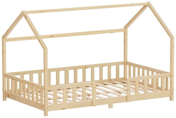 ML-DESIGN Spielbett Hausbett Kinderbett inkl. Lattenrost kreativ Bodenbett für Kinder, Abenteuerbett ohne Matratze 120x200cm Holzbett Kiefer Bettgestell