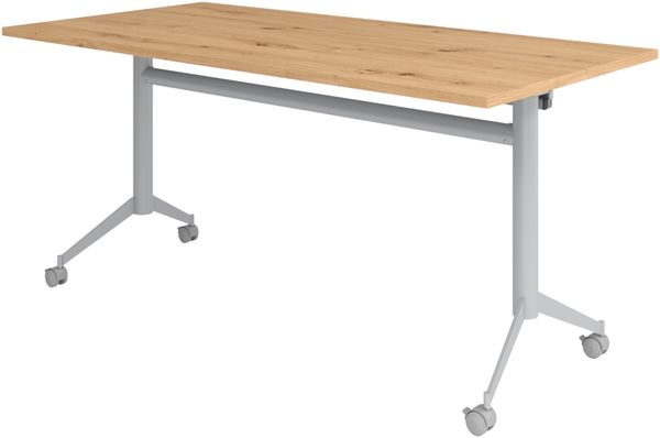 bümö Klapptisch Asteiche 160 x 80 cm klappbar & fahrbar, klappbarer Schreibtisch auf Rollen, Klappschreibtisch, Tisch klappbar, Klappbarer Tisch, Klapptisch Holz-Platte, Gestell stabil aus Metall, KF16-R