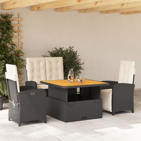 vidaXL 4-tlg. Garten-Essgruppe mit Kissen Schwarz Poly Rattan 3277321