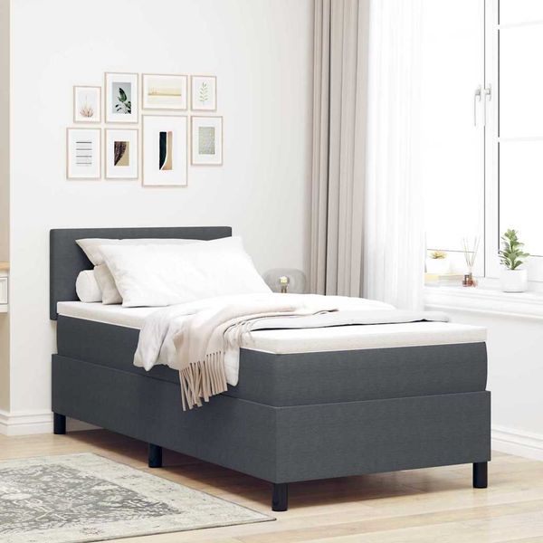 vidaXL LED Boxspringbett Dunkelgrau und Weiß 90 x 200 cm Cordstoff 3337584